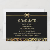 エレガント金ゴールドフレーム卒業発表 招待状 (正面)