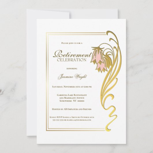 エレガント金ゴールドフレーム廃棄お祝い 招待状 (正面)