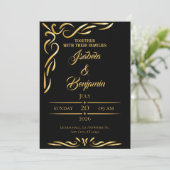 エレガント金ゴールドフレーム招待状 | ブラック&金ゴールドオルナム 招待状 (スタンド正面)