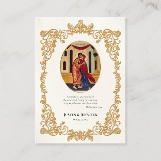 エレガント金ゴールドフレーム正結婚式祈りの言葉カード プレイスカード (正面)