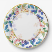 エレガント金ゴールドフレーム水彩ベリー ペーパープレート (正面)