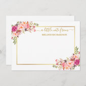 エレガント金ゴールドフレーム水色ピンク赤面フローラ ノートカード (正面/裏面)