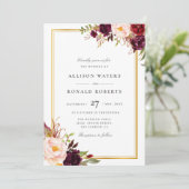 エレガント金ゴールドフレーム燃え結婚フローラ 招待状 (スタンド正面)