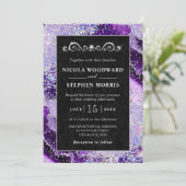 エレガント金ゴールドフレーム紫と銀アゲート結婚ト 招待状 (スタンド正面)