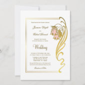 エレガント金ゴールドフレーム結婚スクリプト 招待状 (正面)