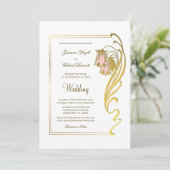 エレガント金ゴールドフレーム結婚スクリプト 招待状 (スタンド正面)