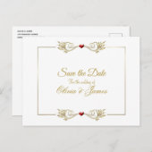 エレガント金ゴールドフレーム結婚式の日付の保存 案内ポストカード (正面/裏面)