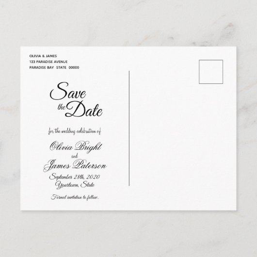 エレガント金ゴールドフレーム結婚式の日付の保存 案内ポストカード (裏面)