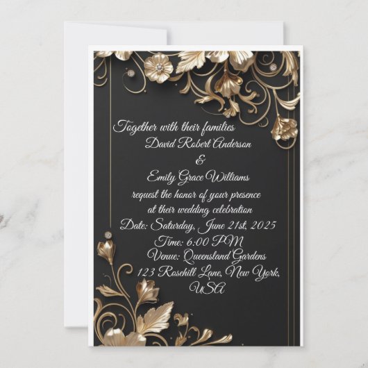 エレガント金ゴールドフレーム結婚式招待状 招待状 (正面)