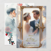 エレガント金ゴールドフレーム結婚式招待状 招待状 (正面/裏面)