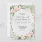 エレガント金ゴールドフレーム緑のフローラ結婚の 招待状 (正面)