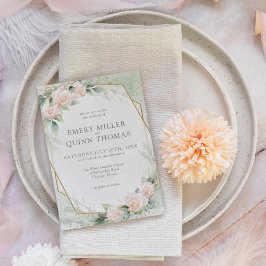 エレガント金ゴールドフレーム緑のフローラ結婚の 招待状