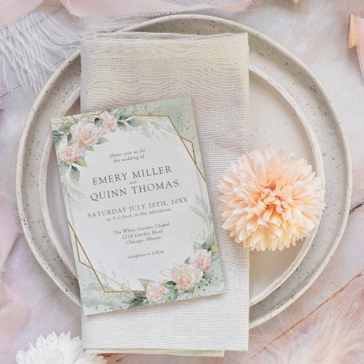 エレガント金ゴールドフレーム緑のフローラ結婚の 招待状