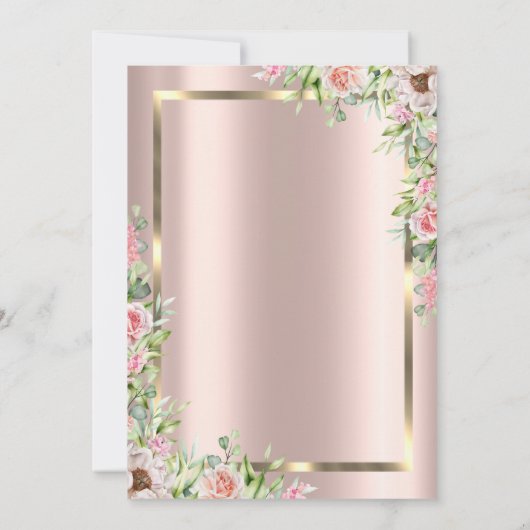 エレガント金ゴールドフレーム、バラ金ゴールドバラ退職 招待状 (裏面)