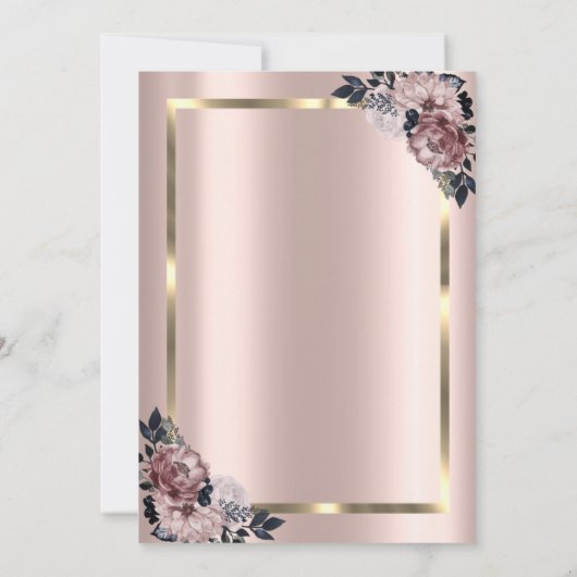 エレガント金ゴールドフレーム、バラ金ゴールドフローラ廃棄 招待状 (裏面)