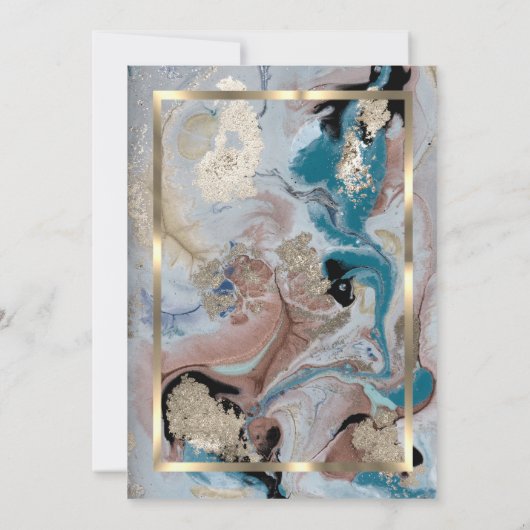 エレガント金ゴールドフレーム、バラ金ゴールド、大理石退職後 招待状 (裏面)