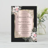 エレガント金ゴールドフレーム,パーム葉バラ退職 招待状 (スタンド正面)