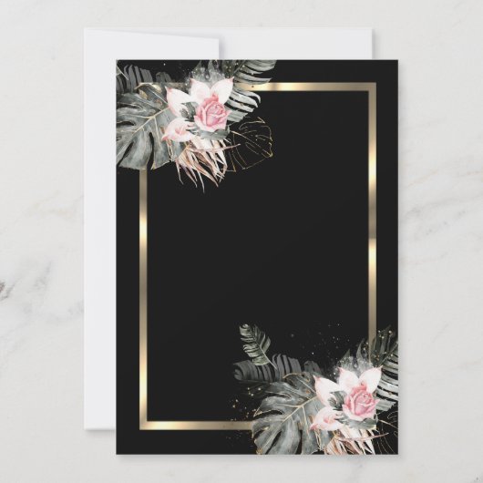 エレガント金ゴールドフレーム,パーム葉バラ退職 招待状 (裏面)