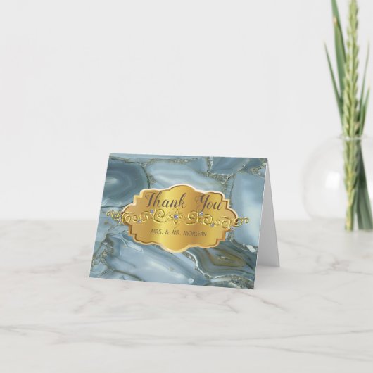 エレガント金ゴールドフレーム、大理石テクスチャ サンキューカード (正面)