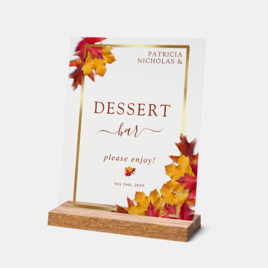 エレガント金ゴールドフレーム&秋素朴デザートバー アクリルサイン (傾斜)