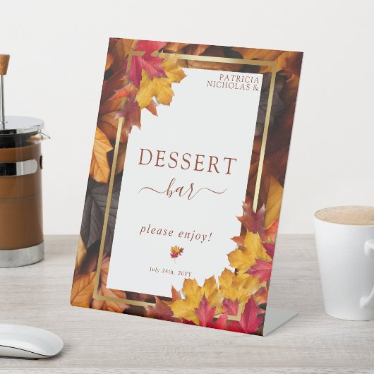 エレガント金ゴールドフレーム&秋素朴デザートバー 台座サイン