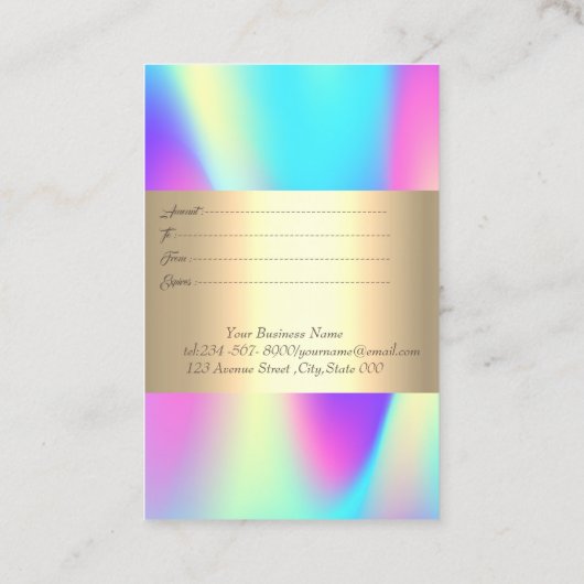 エレガント金ゴールドフレーム、紙吹雪ホログラフィグラデーションック 割引カード (裏面)