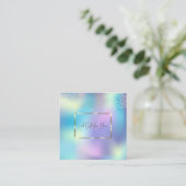 エレガント金ゴールドフレーム、紙吹雪青ホログラフィック 割引カード (スタンド正面)