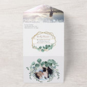 エレガント金ゴールドフレームEucalyptusメニュー選択結婚の オールインワン招待状 (外側)