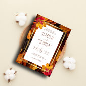 エレガント金ゴールドフレ素朴ーム&秋チャーム結婚ズ 招待状