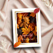 エレガント金ゴールドフレ素朴ーム&秋チャーム結婚ズ 招待状