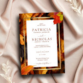 エレガント金ゴールドフレ素朴ーム&秋チャーム結婚ズ 招待状