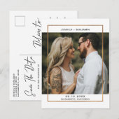 エレガント金ゴールドフレ結婚ームの写真の保存日付 案内ポストカード (正面/裏面)