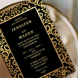 エレガント金ゴールドフレ結婚ーム 招待状