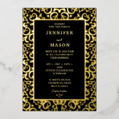 エレガント金ゴールドフレ結婚ーム 箔招待状 (正面)