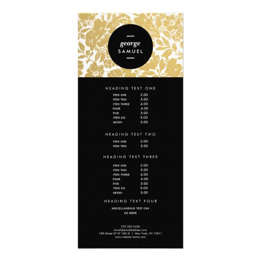 エレガント金ゴールドフローラはっきりしたデザイン ラックカード (正面)