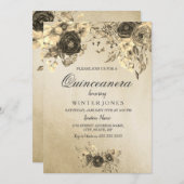 エレガント金ゴールドフローラキンセアニェラ招待状 招待状 (正面/裏面)