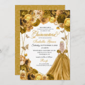 エレガント金ゴールドフローラキンセアニェラ招待状 招待状 (正面/裏面)