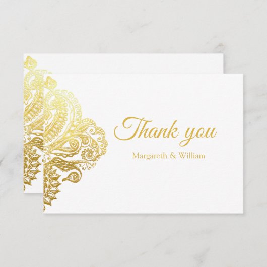 エレガント金ゴールドフローラサンキューカード サンキューカード (正面/裏面)
