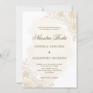 エレガント金ゴールドフローラヌエストラスペインのボダ結婚ズ 招待状