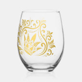 エレガント金ゴールドフローラハート眼鏡 ステムなしワイングラス (裏面)