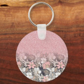 エレガント金ゴールドフローラピンクのグラデーショングリッター画像 キーホルダー (正面)