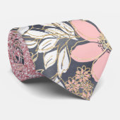 エレガント金ゴールドフローラピンクのグラデーショングリッター画像 ネクタイ (ロール)