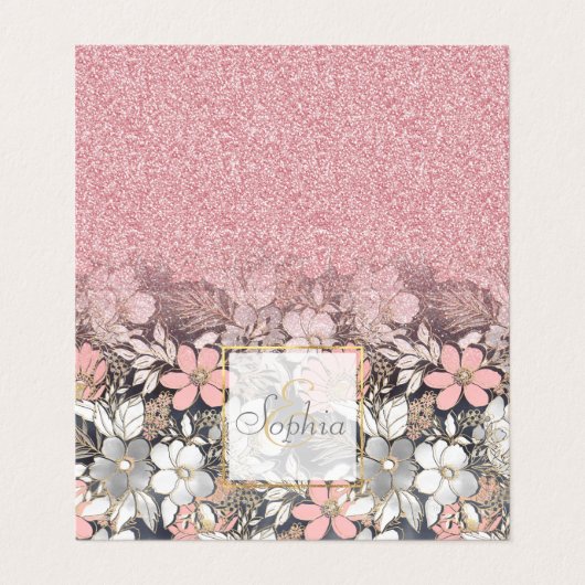 エレガント金ゴールドフローラピンクのグラデーショングリッター画像 名刺 (外部フラット)