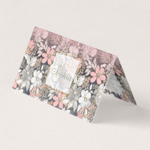 エレガント金ゴールドフローラピンクのグラデーショングリッター画像 名刺