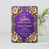 エレガント金ゴールドフローラフレームパープル結婚ズ 招待状 (スタンド正面)