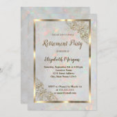 エレガント金ゴールドフローラフレームホログラフィック退位 招待状 (正面/裏面)