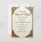 エレガント金ゴールドフローラフレーム結婚式招待状 招待状 (正面)