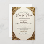 エレガント金ゴールドフローラフレーム結婚式招待状 招待状 (正面/裏面)