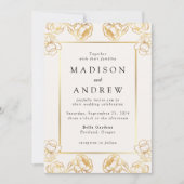 エレガント金ゴールドフローラフレ結婚ーム 招待状 (正面)