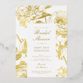 エレガント金ゴールドフローラブライダルシャワー 箔招待状 (正面)